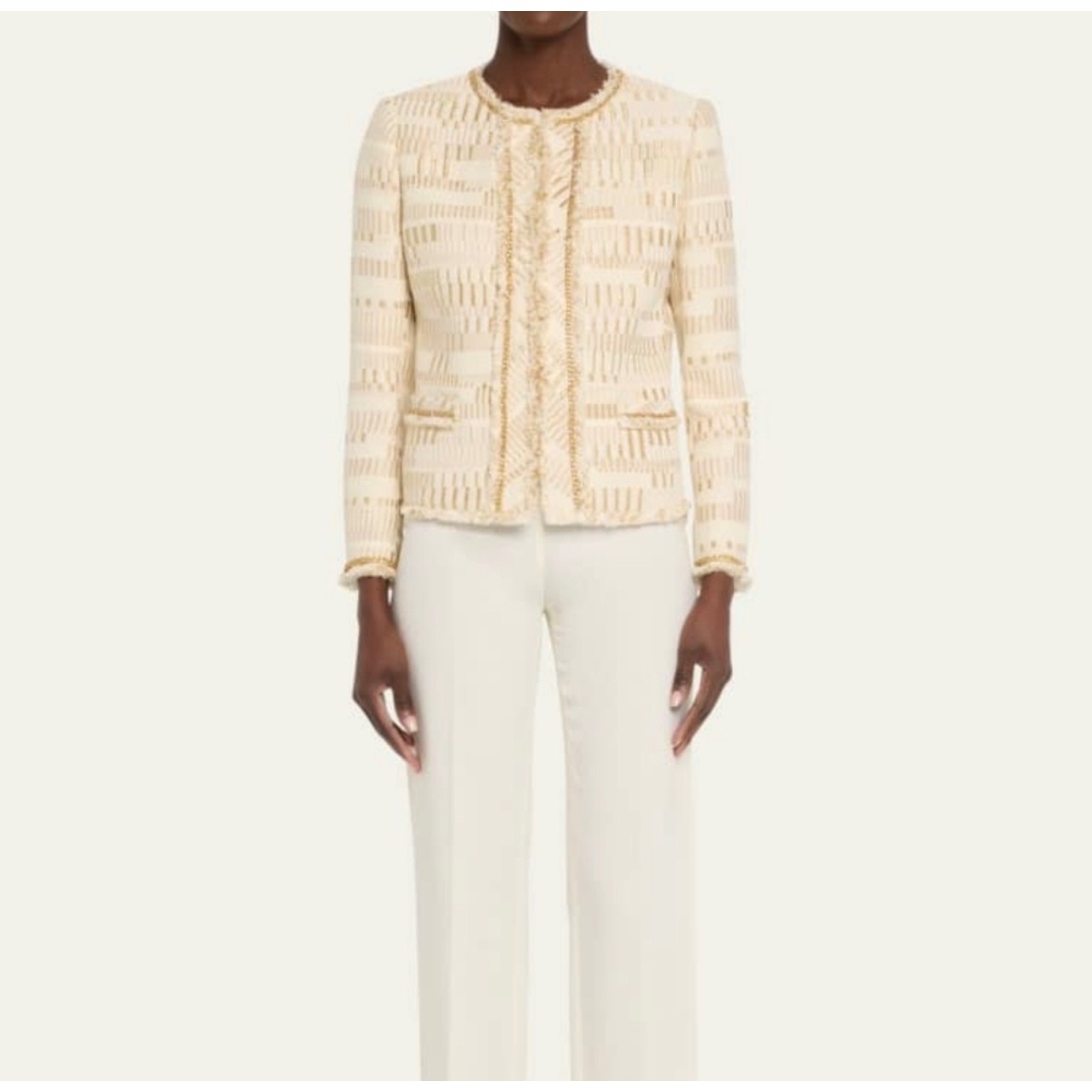 Kobi Halperin Kosta Metallic Chain-Trim Jacket Medium Gold Cream New Tweed Chain